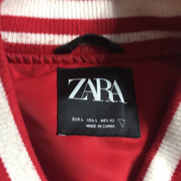 Zara red and white varsity jacket all about technique size large - Picture 2 of 16